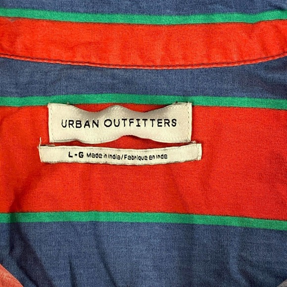 Urban Outfitters Men's Large Shirt Red Blue Striped Button Up Long Sleeve BE6 - Picture 3 of 6